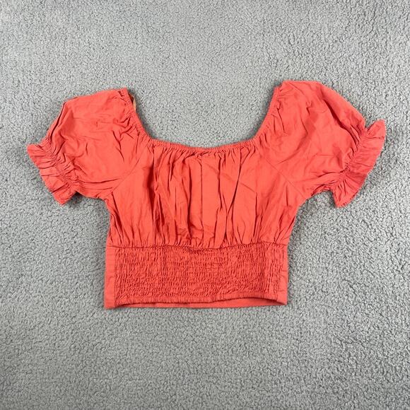Sim & Sam Women's Small Red 100% Cotton Off the Shoulder Puff Sleeve Crop Top - Picture 10 of 13